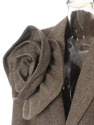DEAT Fashion Women's Blazer Notched 3D Flower Decorate Twill Woolen Fabric Single Button Suit Jackets Summer 2024 New 1DH5936