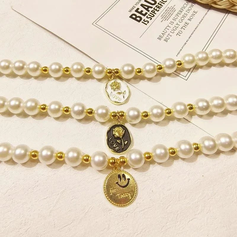 Pet Collar Adjustable Pearl Cat Collars Cute Rose Flower Kitten Puppy Necklace Pet Product Cat Dog Accessories