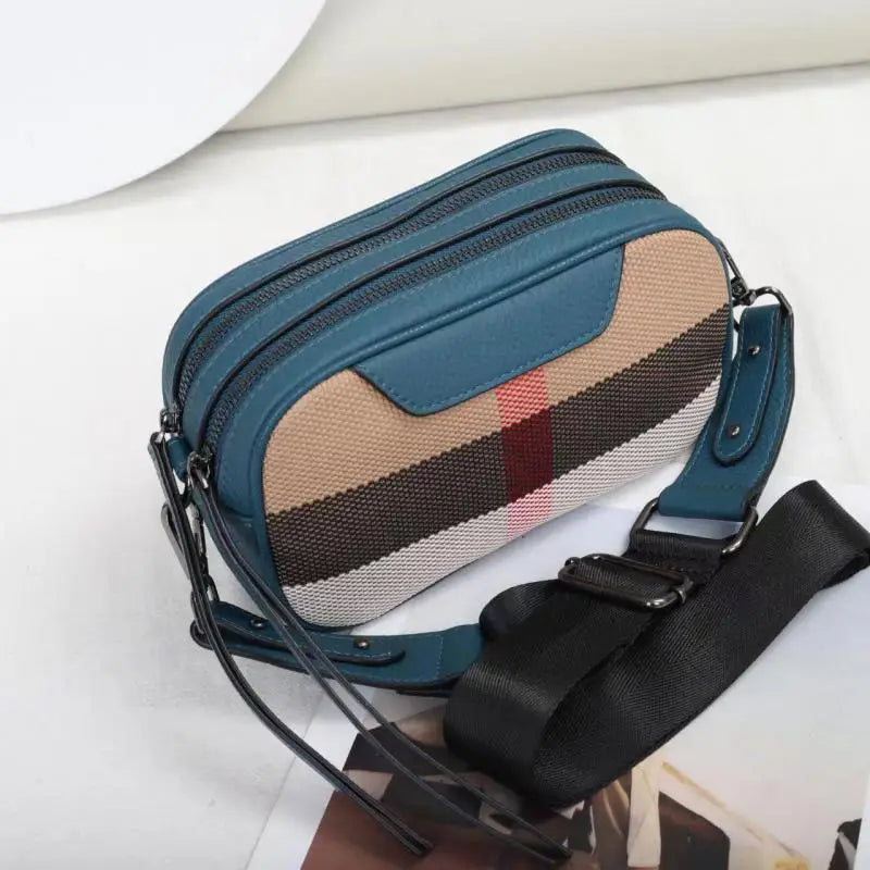 Genuine Leather Fashion Camera Bag Women Luxury Crossbody Shoulder Bags Messebger Canvas Brand Designer Handbags Square Black