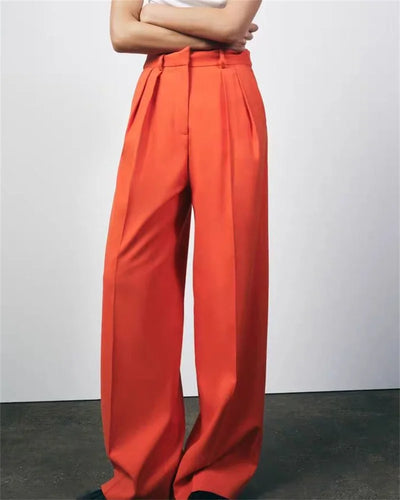 Women's Trousers New Summer 2025 Orange Mid Rise Simple Trousers Casual Commute Stylish Versatile
