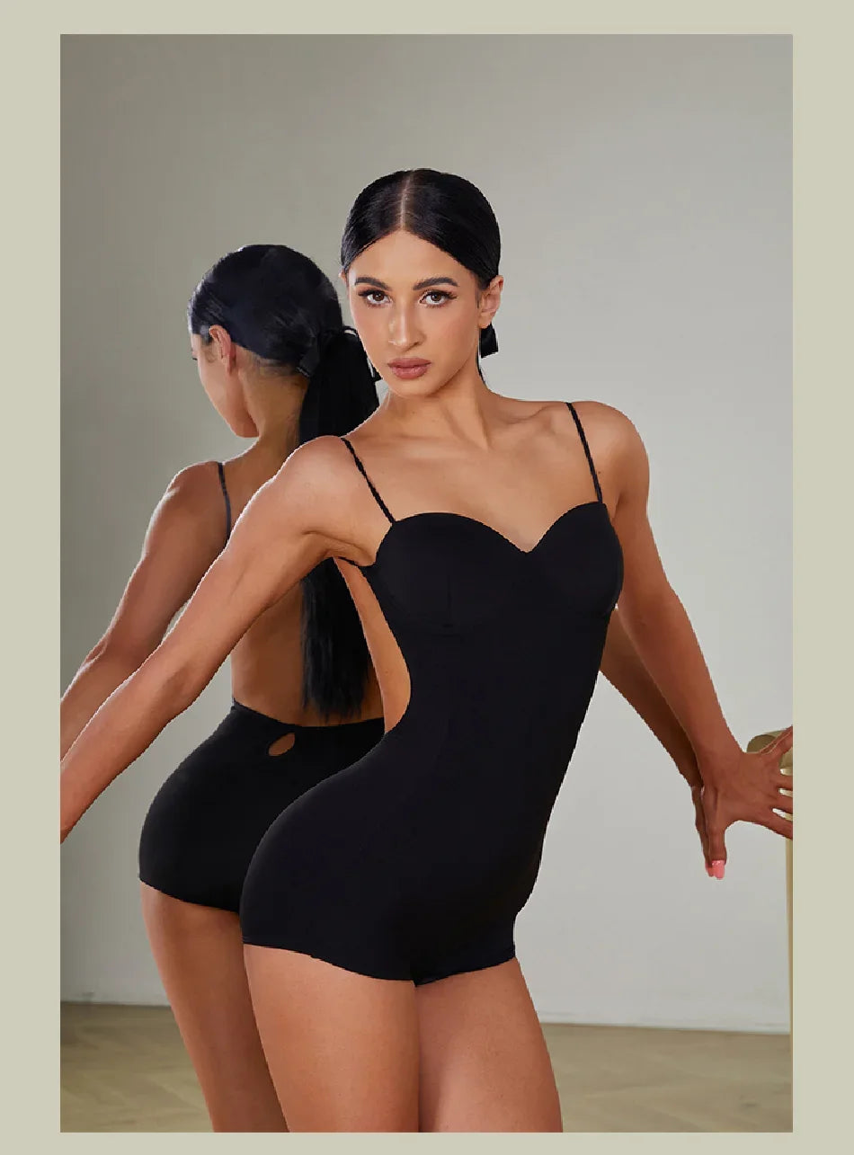 Female Latin Dance Dress Women Performance Belly Modern Dancing Dresses Striped Bare Back Design Bodysuit