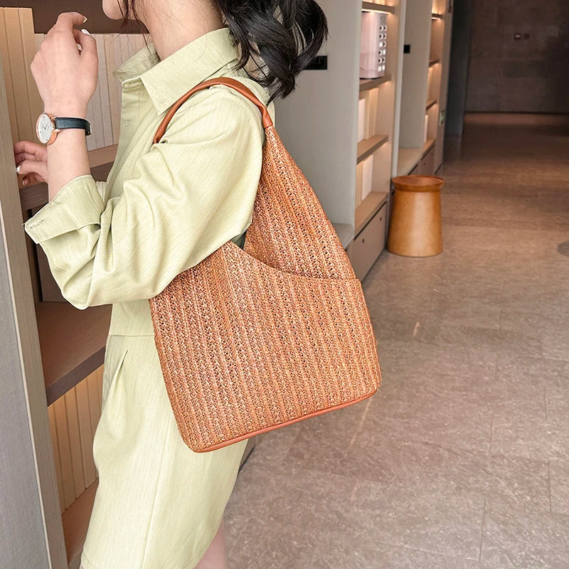 Fashion Straw Bag Designer Shoulder Bag Women Tote Summer Beach Vacation Bag Bohemian Shopping Pocket Crossover Sacos De Ombro