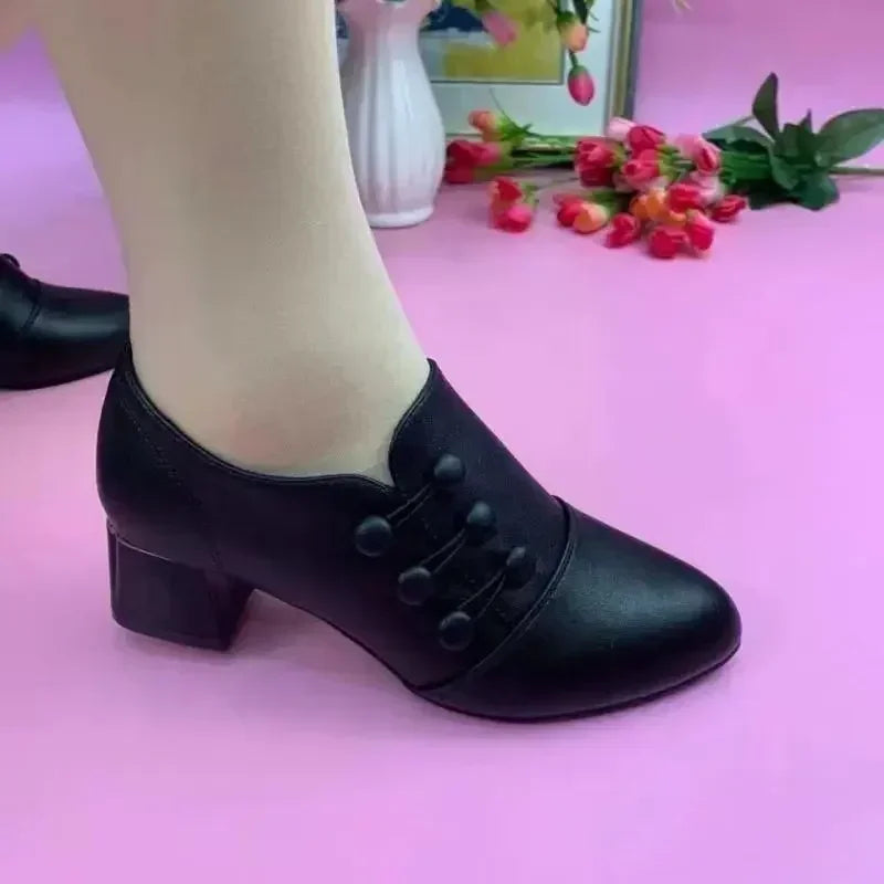 Women's Boots 2025 New Casual Leather Shoes for Women Comfort Office Low Boots Pointed Toe Ladies High Heels Red Wedding Shoes