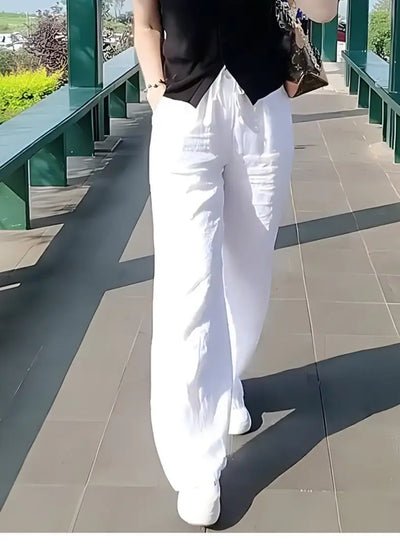 Niche White Cotton and Linen Wide-leg Pants Women's 2025 Spring Thin Versatile Loose Casual Straight Cotton and Linen Trousers