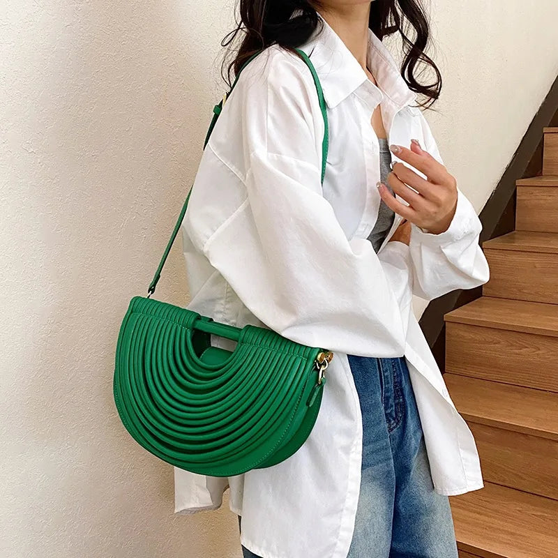 Handbags for Women 2025 New Gold Luxury Designer Brand Handwoven Noodle Bags Rope Knotted Pulled Half Moon Silver Evening Clutch