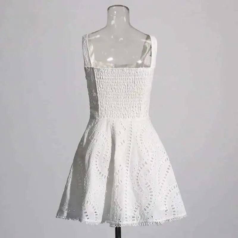 Summer Sundress Holiday Print Embroidery Cotton Short Cake Dress Women Sleeveless Tank Elastic Back Cocktail Party Vestidos