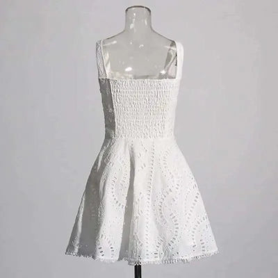 Summer Sundress Holiday Print Embroidery Cotton Short Cake Dress Women Sleeveless Tank Elastic Back Cocktail Party Vestidos