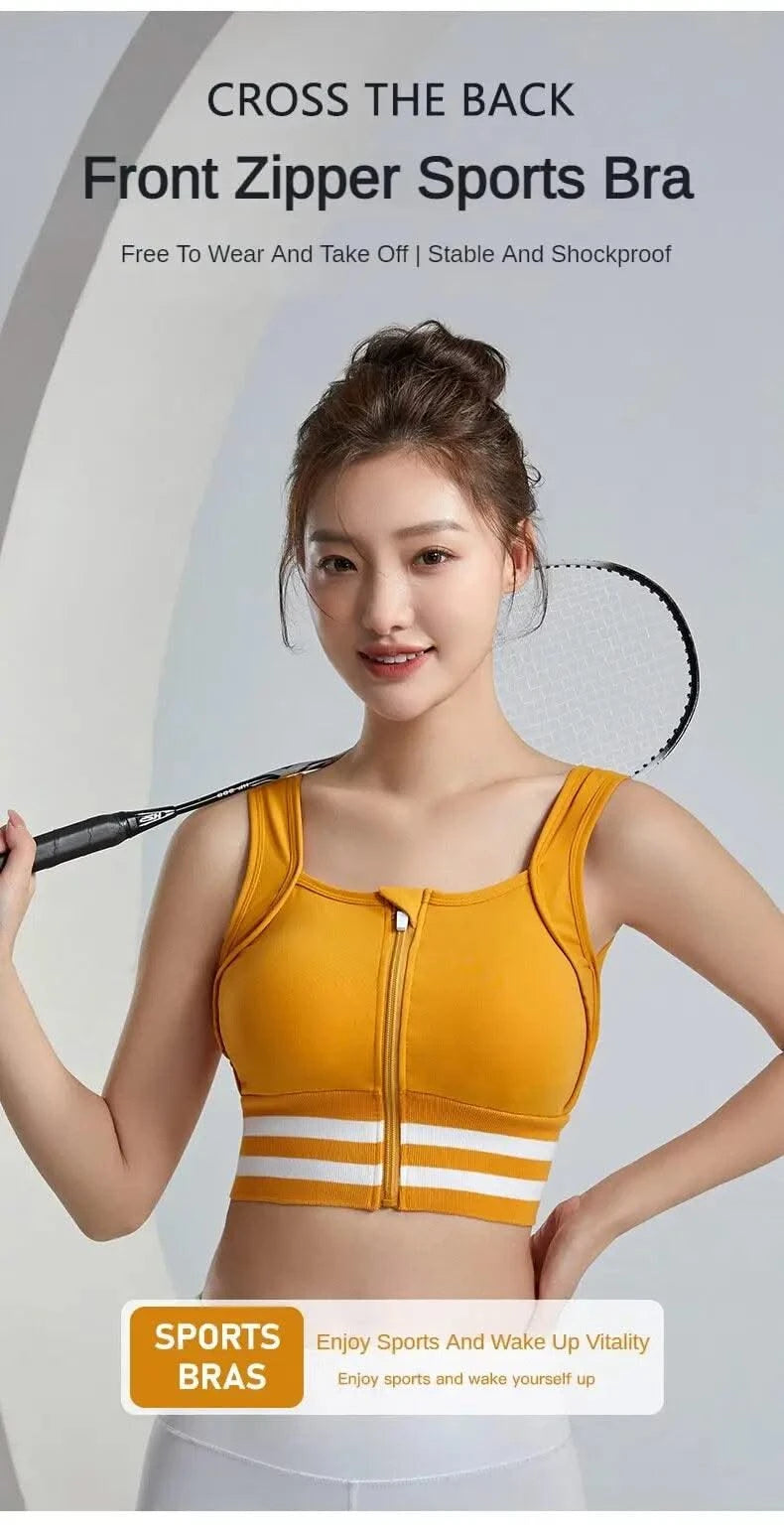 Sports Bras Zip Front For Women With Full Coverage Removable Padded Workout Bra Shockproof Yoga Underwear Running Fitness Vest