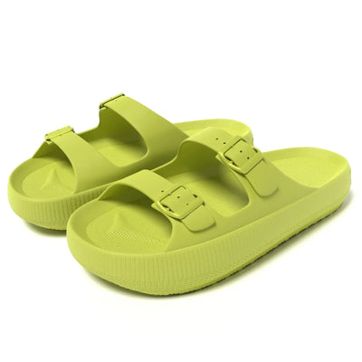 Women's Slippers Fashion Thick Sole Double Buckle Sandals Men Pool Beach Garden Quick Dry Open Toe Indoor Outdoor Shoes