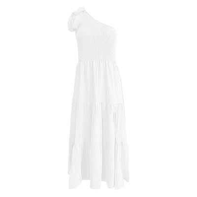 Elegant Dresses For Women Women'S Summer Casual One Shoulder Sleeveless Smocked Elastic Waist Tiered Midi Dress платье