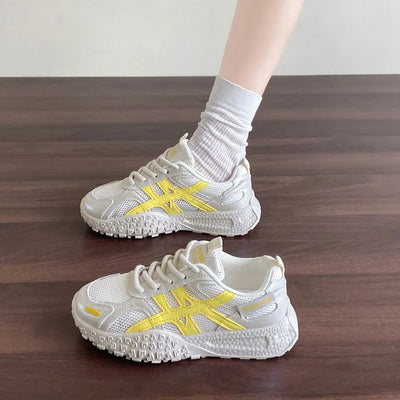 Women's Breathable Mesh Summer Running Shoes Comfortable Thick Bottom Dad Casual Shoes Versatile Pigskin Lined Rubber Soft Sole