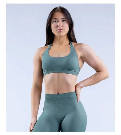 Sports Bra  Seamless Halter Neck Strap Bra Open Back Fitness Yoga Top Bras Support Women Workout Gym Crop Top