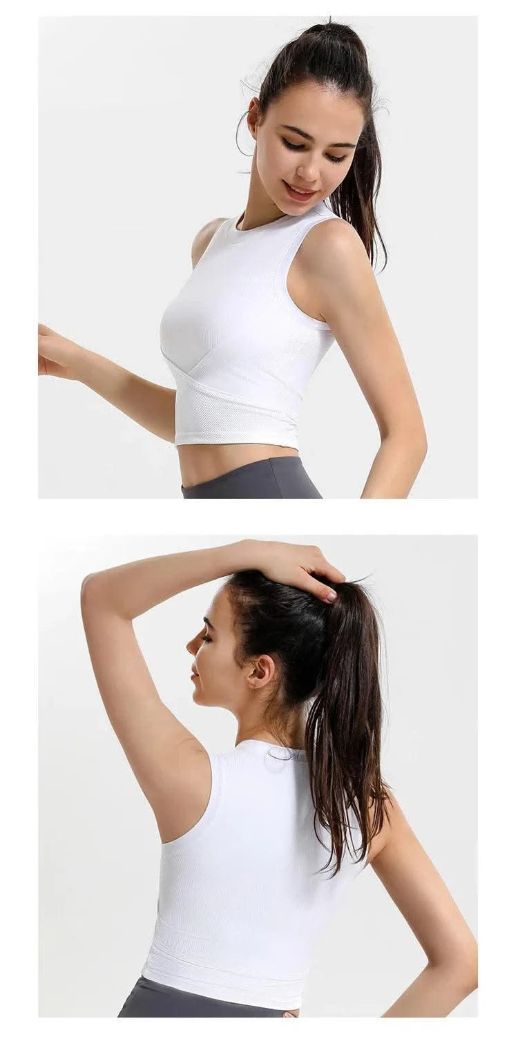 Women's Racerback Sports Bras with Padded - Summer Sleeveless Yoga Top Fitness Workout Running Shirt Breathable Quick Dry Vest