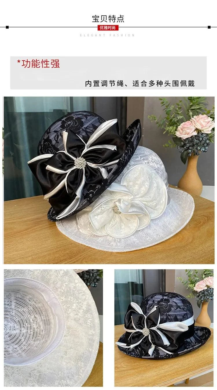 linen rolled edge small top hat for women's British retro fashion hat summer mesh breathable sun protection and sunshade hat