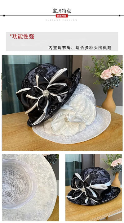 linen rolled edge small top hat for women's British retro fashion hat summer mesh breathable sun protection and sunshade hat