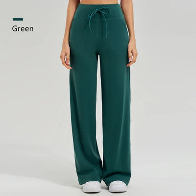 Women's High Waist Yoga Pants Gym Loose Running Yoga Pants Double Side Brushed with Pockets Pants Ties