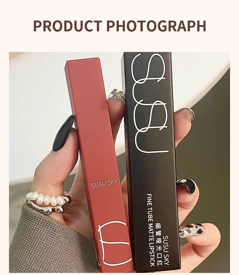 TX010Thin Tube Matte Lipstick, Waterproof and Sweatproof, Does Not Fade Or Remove Makeup, Can Be Used on Both Lips and Cheeks