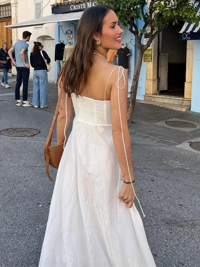 ZBZA Women's Tiered Poplin Dress Sweetheart Neckline Adjustable Bow Straps Sleeveless Camisole Midi Dress New Female Chic Dress