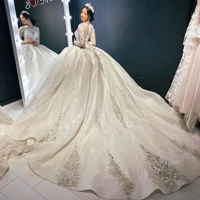 Princess Ball Gown Wedding Dresses Lace O-Neck Bridal Gown
