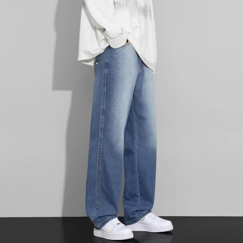 Men Designer Jeans Autumn New Embroidered Label Gradient Fashion Trousers Denim Male Korean Wide Straight Casual Pants
