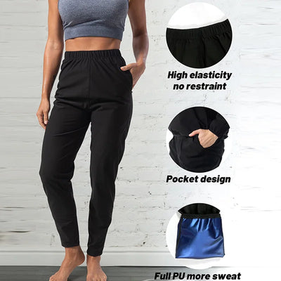 Sauna Suit for Women & Men Weight Loss Workout Body Shaper Long Sleeve Pants with Elasticity Waist and Pocket DesignSweat Suits