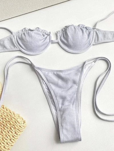 Sexy Bikinis Cup Swimsuit Print Biquinis Feminino Swimwear Bow String Bikini Sets Micro Bathing Suit Women Beachwear Summer