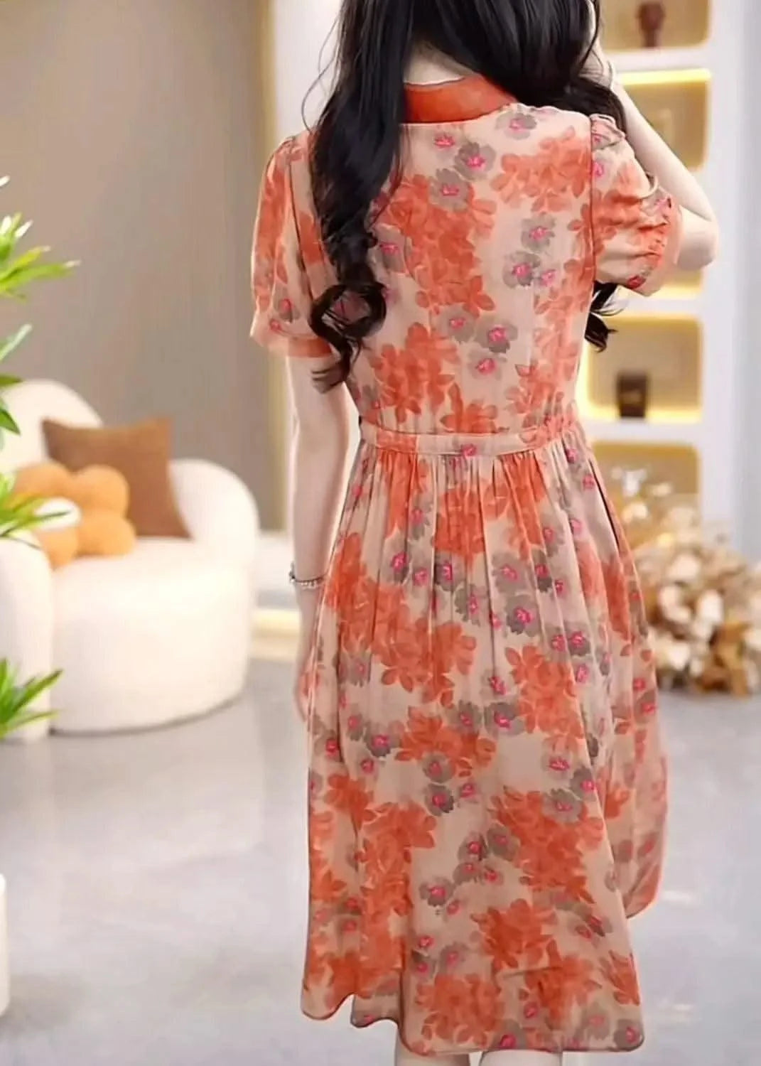 Floral Chiffon Dress for Women in Summer New Fashion Waist-hugging and High-end Temperament Long Skirt Covering Belly Over Knees