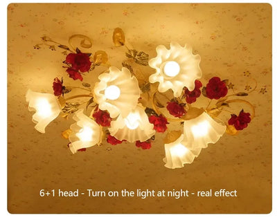 Home Decor Pastoral Retro LED Ceiling Lamp Warm Romantic Flower Chandeliers Fixtures for Living Room Bedroom Lighting Luminaire