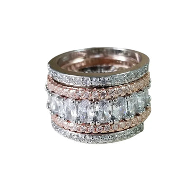 Luxury Two-Tone Wide Rings for Women Full Brilliant Cubic Zirconia Exquisite Superb Party Jewelry Trendy Chic Accessories