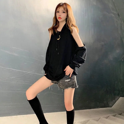 Sweatshirts for Women Hoodies Plain Long Female Clothes Black Hooded Tops Cotton Sweat-shirt Basic Designer Sleeve Goth Novelty