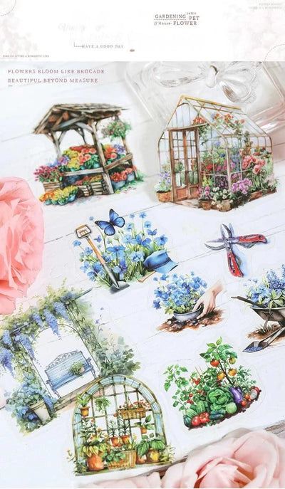 15Pcs stickers pack Garden Flower Workshop Garden Scenery Handbook Supplies Decorative Stickers Diary Scrapbook 141*93mm - Elanique