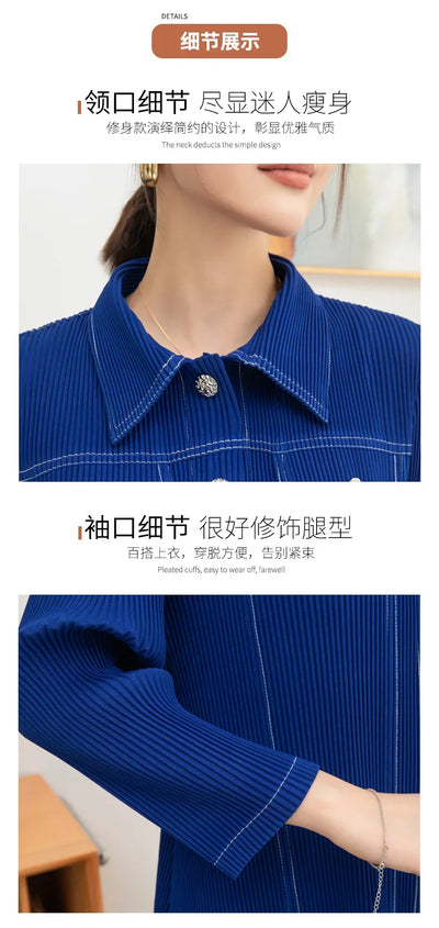 Wrinkle fashion casual suit for women high-end and casual loose fit plus size shirt collar top straight leg pants [20240514]