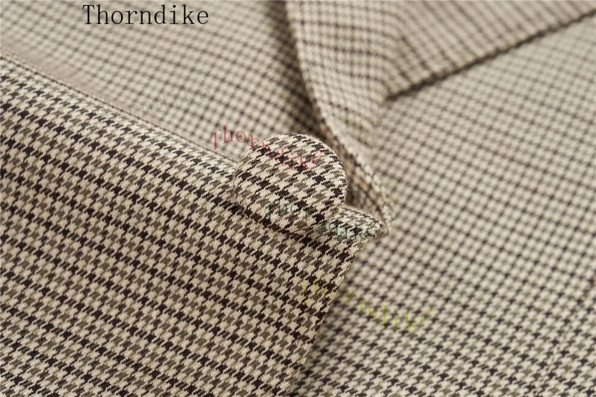 Thorndike Hot Sell Khaki Plaid Custom Made Classic Groom Tuxedo Groomsmen Best Man Suit Wedding Men's Blazer+Vest+Pants Costume