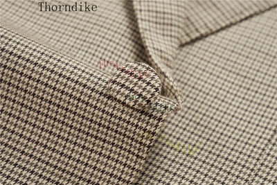 Thorndike Hot Sell Khaki Plaid Custom Made Classic Groom Tuxedo Groomsmen Best Man Suit Wedding Men's Blazer+Vest+Pants Costume