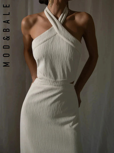 Designer Dresses 2025 New Summer Halter Neck Cutout Slim Fit Maxi Dress Backless Long Skinny High Slit Party Evening Dress