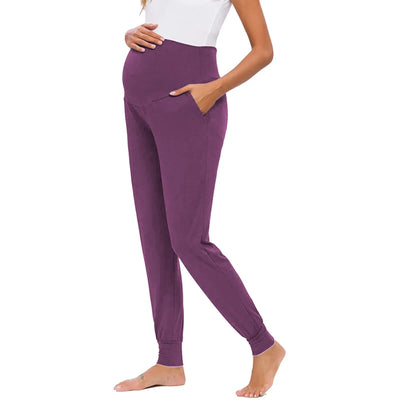 Spring Maternity Women's Casual Pants Premama Solid High Waist Strechy Lounge Trousers For Pregnant Women Joggers With Pockets