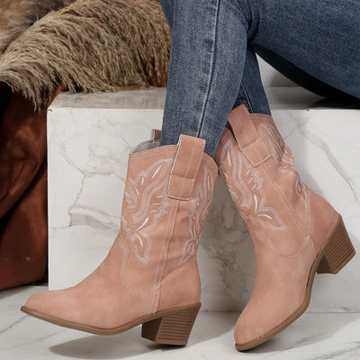 Shoes for Women New Embroidered Western Cowboy Boots Women Autumn Pointed Toe Thick Heel High Knee Boots Woman Botas De Mujer