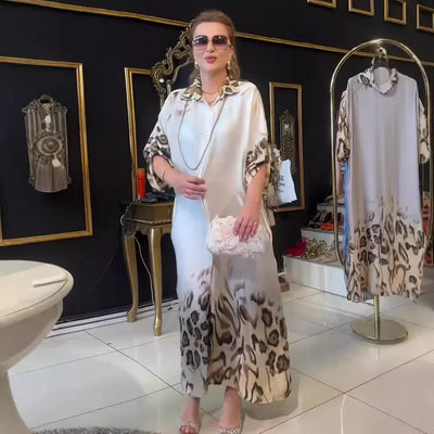 Leopard Print Dress Women Autumn Long Dresses Single Breasted Turn Down Collar Full Sleeve Elegant A Line Temperament Vestidos