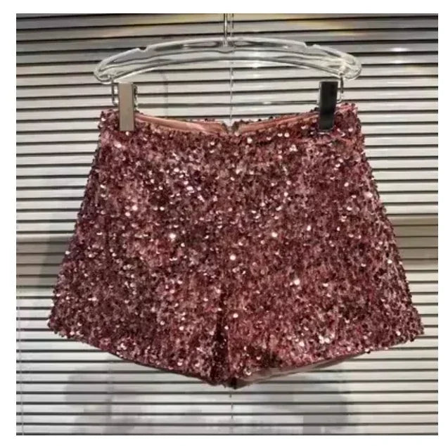 2025 New Summer Spring New Full Sequined Shiny Casual Shorts Heavy Zipper Nightclub Socialite Short Shorts Hot Pants for Women - Elanique