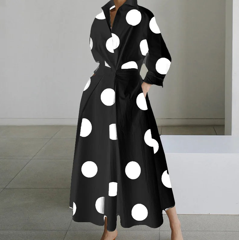 Dresses For Women 2024 Elegant Party Summer Casual Shrit Dress Fashion Polka Polka Dot V-neck Print Loose Button Up Vestidos