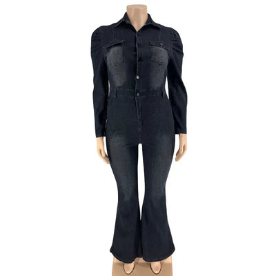 Full Length Overalls Women Jeans Bleached Washed Denim Mid Waist Jumpsuits Single Breasted Sashes Spliced Vintage Casual