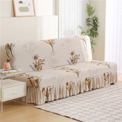 1/2/3Seater Sofa Bed Cover with Skirt Elastic Printing Seat Cover Armless Sofa Bed Cover Sofa Covers for Living Room Home Decor