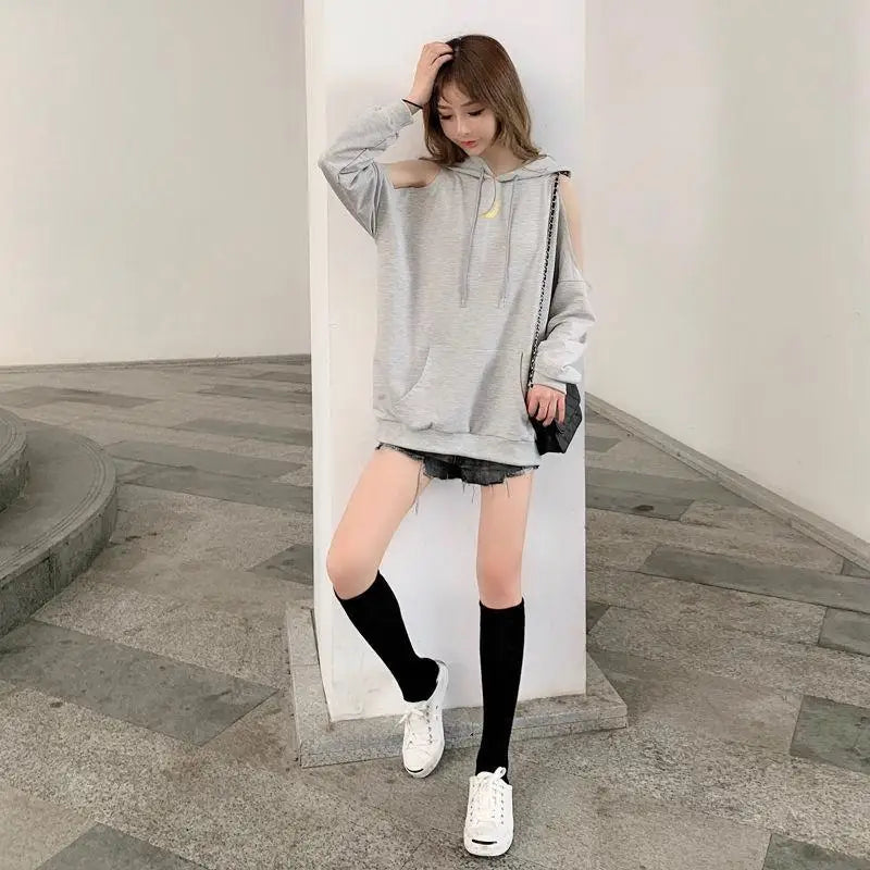 Sweatshirts for Women Hoodies Plain Long Female Clothes Black Hooded Tops Cotton Sweat-shirt Basic Designer Sleeve Goth Novelty