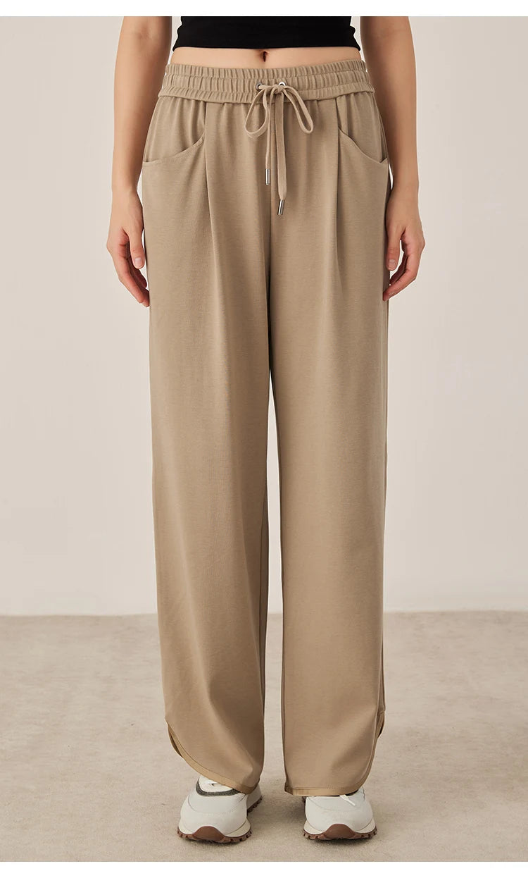 KL7523369 Women's Wide Leg Lounge Pants Cotton Blend Drawstring Waist Casual Fall Clothing