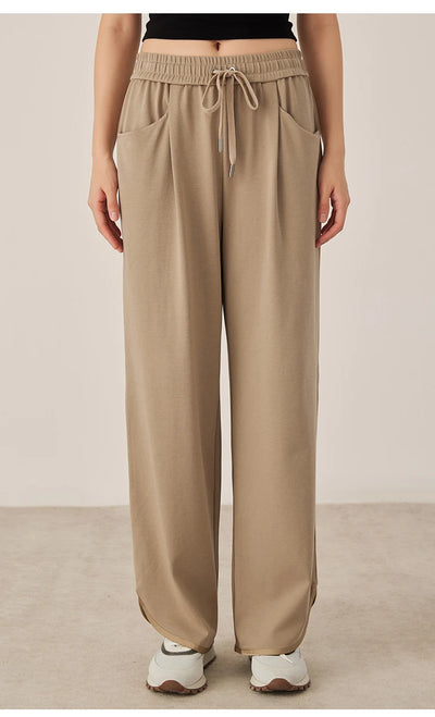 KL7523369 Women's Wide Leg Lounge Pants Cotton Blend Drawstring Waist Casual Fall Clothing