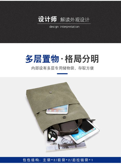 Men's Fashion Canvas Shoulder Bag Business Travel Crossbody bags Men Multifunctional Messenger Bags Briefcase Men Handbags Totes