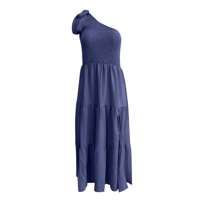 Elegant Dresses For Women Women'S Summer Casual One Shoulder Sleeveless Smocked Elastic Waist Tiered Midi Dress платье
