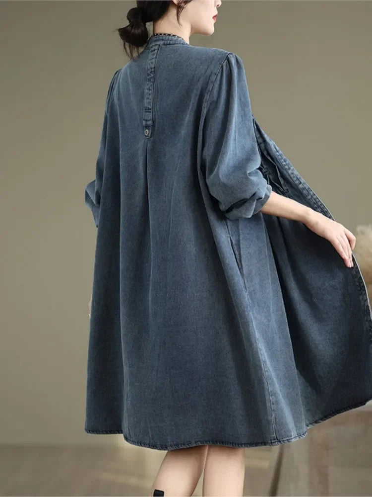 Denim Oversized Autumn Winter Long Sleeve Coat Women Ruffle Fashion Loose Pleated Ladies Jackets Retro Woman Jackets Coats