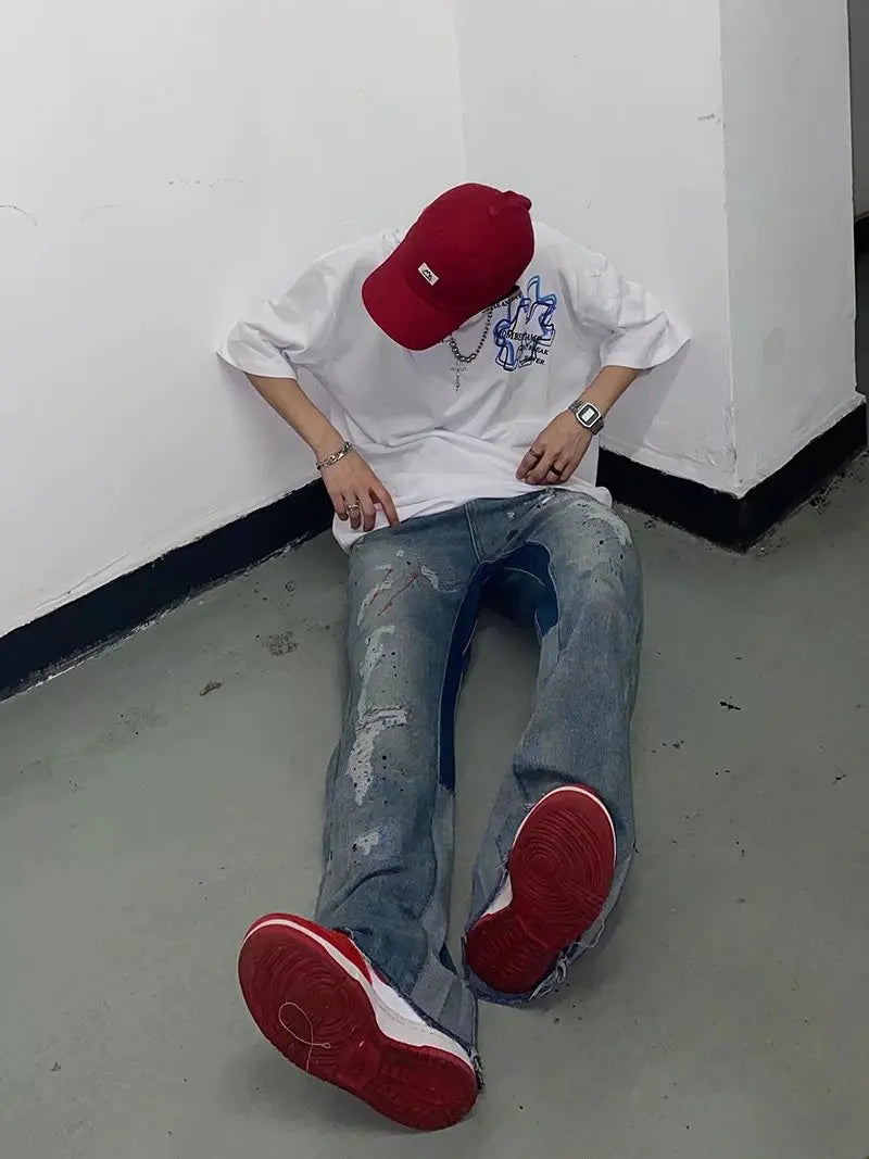 2023 Kanye Y2K Streetwear Baggy Ripped Jeans Pants Men Designer Clothes Washed Blue Straight Hip Hop Denim Trousers Ropa Hombre