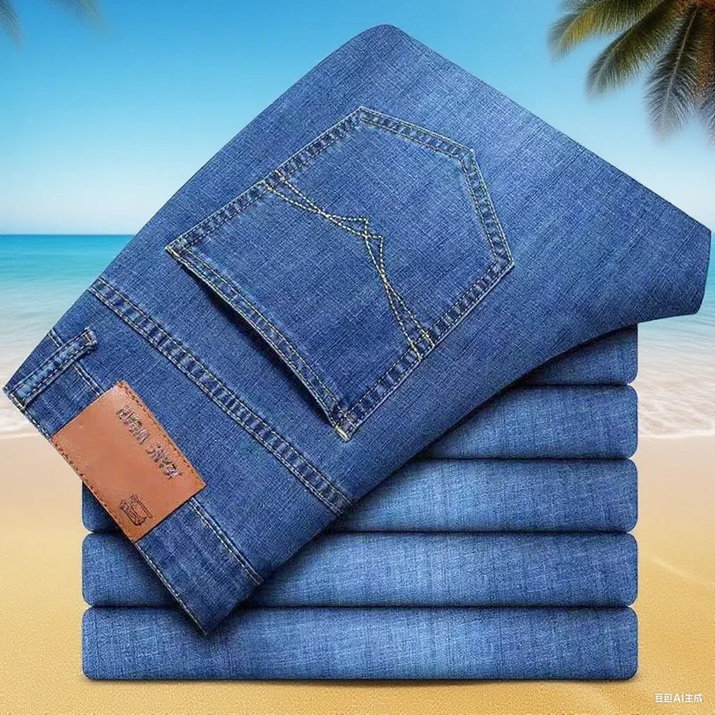 2025 NEW Men's Fashion Business Jeans Classic Style Casual Stretch Slim Jean Pants Male Brand Denim Trousers Black Blue